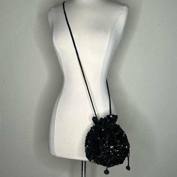 VTG La Regale Ltd Evening Bag Beaded Sequin Drawstring Purse Crossbody Reticule - Picture 9 of 12